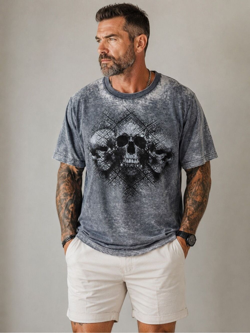 Helix Men’s XL Distressed Skull Graphic T Shirt Charcoal Gray Gothic Streetwear